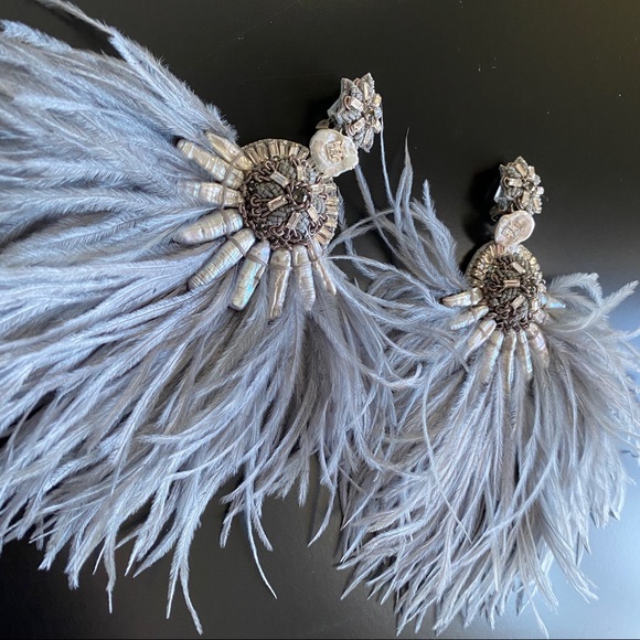 Ranjana Khan Ostrich Feather & Burnt Crystal Earrings - Picture 7 of 10